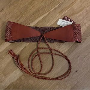 Linea Pelle woven leather tie waist belt, medium